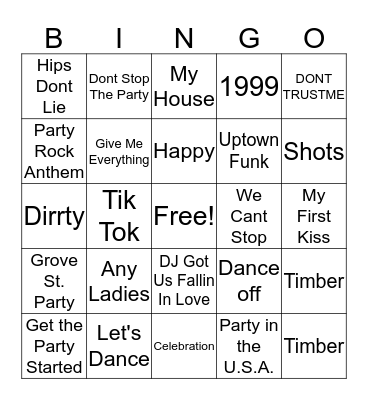 Dance Bingo! Bingo Card