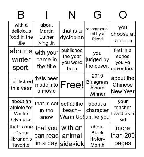 3rd Challenge: Read a book... Bingo Card