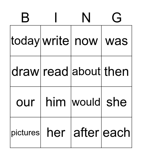 1K Sight Words Bingo Card