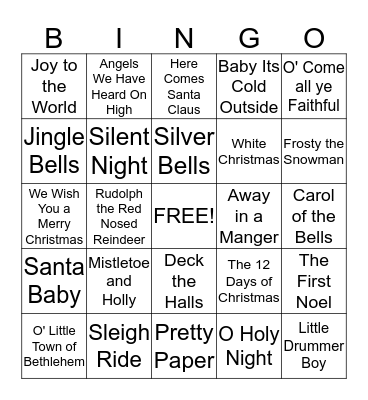 Christmas Songs Bingo Card