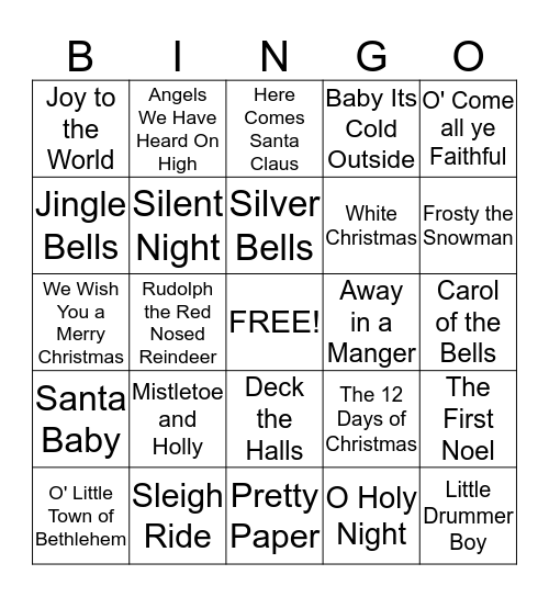 Christmas Songs Bingo Card