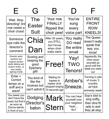 Choir Bingo Card