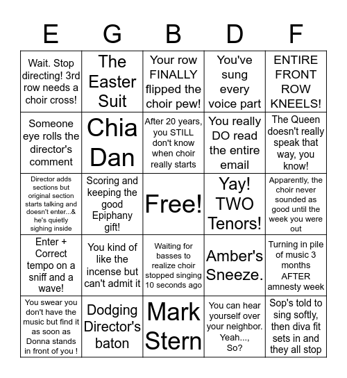 Choir Bingo Card