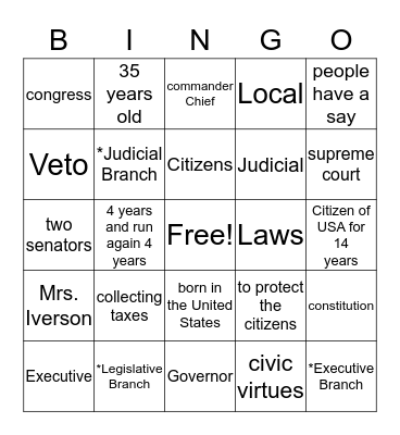 Government Bingo Card