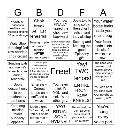 Choir Bingo Card