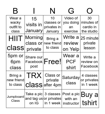 Pilates Bingo Card