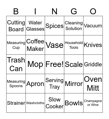 Wedding Gift BINGO Card
