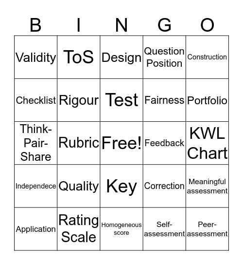 Designing &Constructing Assessment Tools Bingo Card