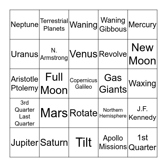 Solar System Bingo Card
