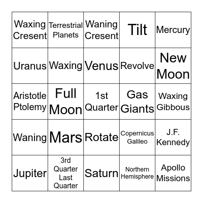 Solar System Bingo Card