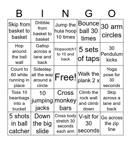 PE Bingo Card