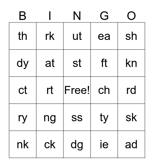 Pronunciation Bingo Card