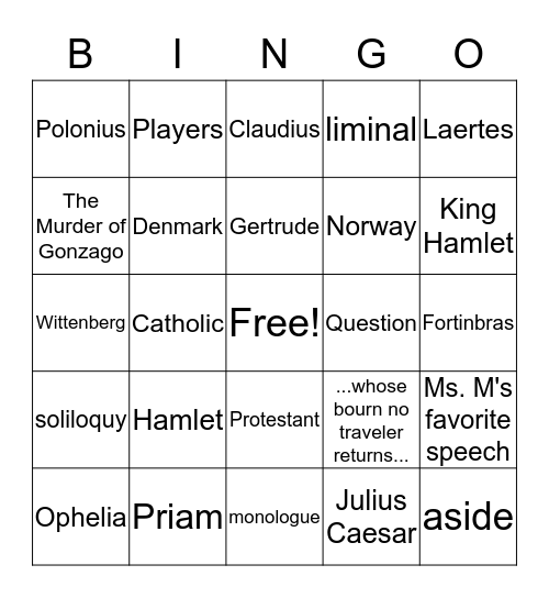 Hamlet Bingo  Bingo Card