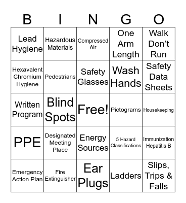 LMI Safety Bingo Card