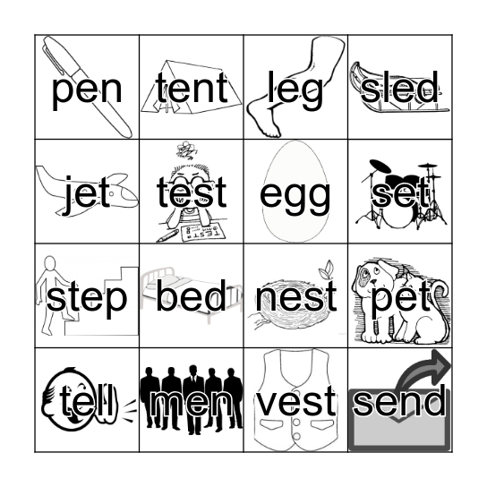 Short E Bingo Card
