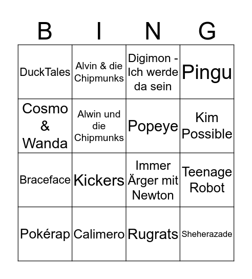 Serien-Intro-Bingo Card