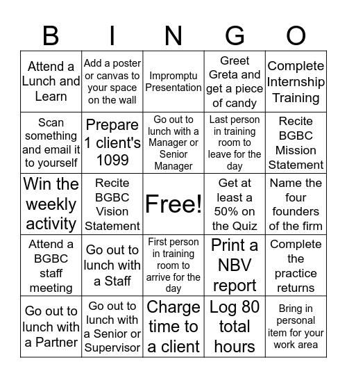 January 7 - January 18 Bingo Card