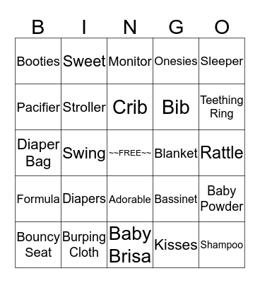 Baby Brisa's Baby Shower Bingo Card