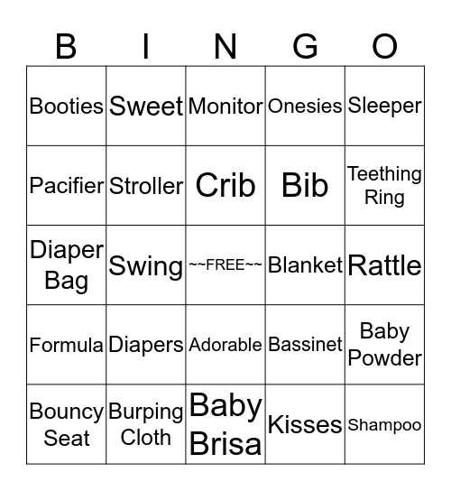 Baby Brisa's Baby Shower Bingo Card