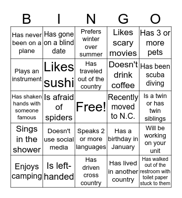 Find someone who... Bingo Card