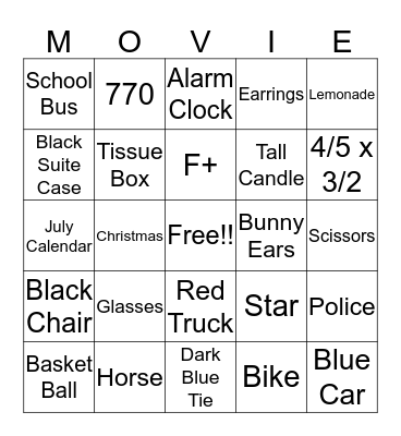 Movie Bingo!! Bingo Card