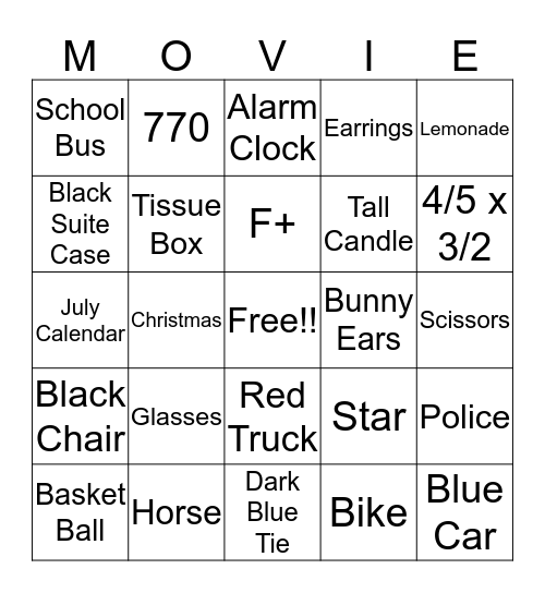 Movie Bingo!! Bingo Card
