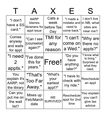 TAX SEASON Bingo Card