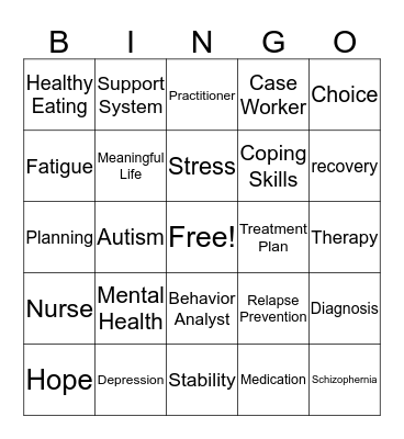 Mental Health Bingo Card