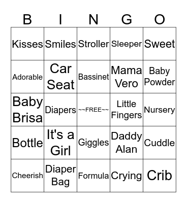 Baby Brisa's Baby Shower Bingo Card