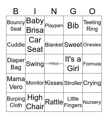 Baby Brisa's Baby Shower Bingo Card