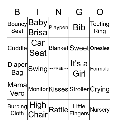 Baby Brisa's Baby Shower Bingo Card