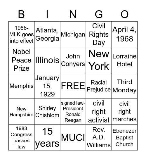 MLK BINGO Card