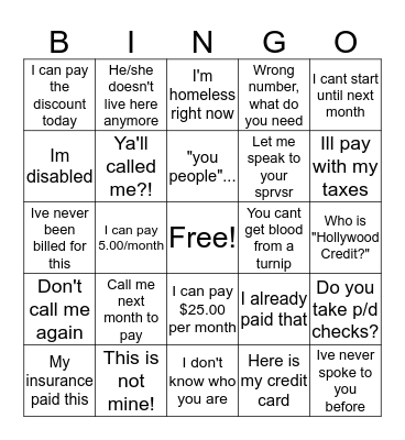 "I Heard That" Bingo Card
