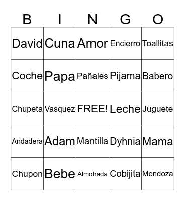 Baby Shower Bingo Card