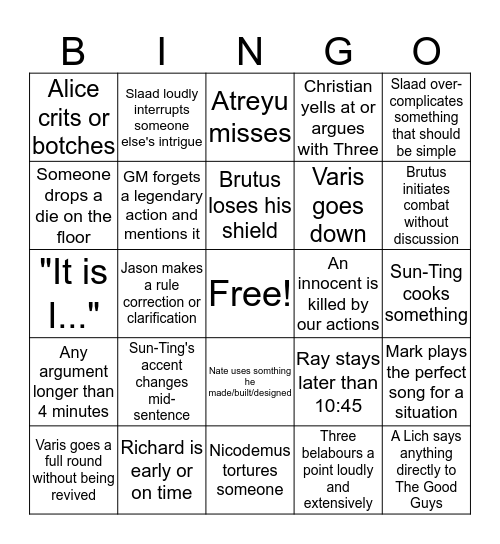 Game Night Inspirational Bingo Card