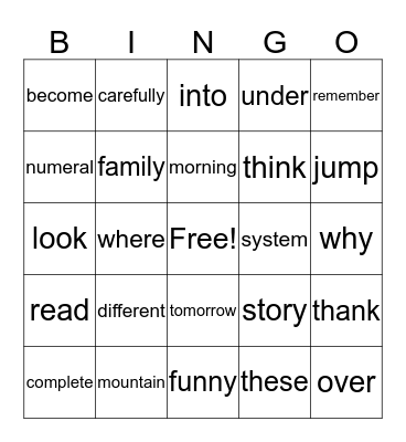 Sight Word Bingo: ADVANCED Bingo Card