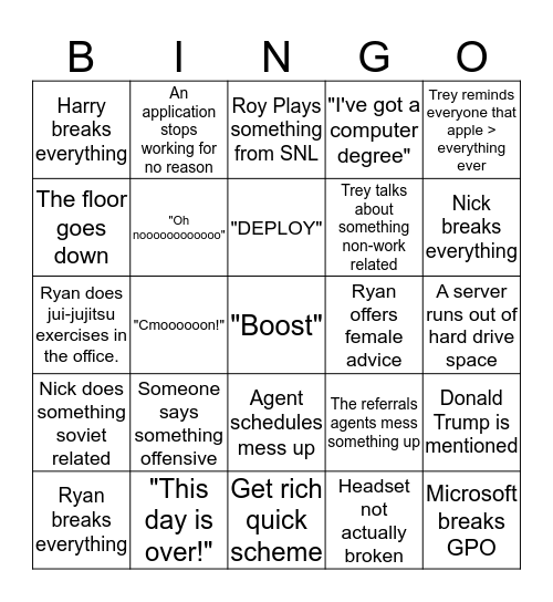 IT department Bingo Card