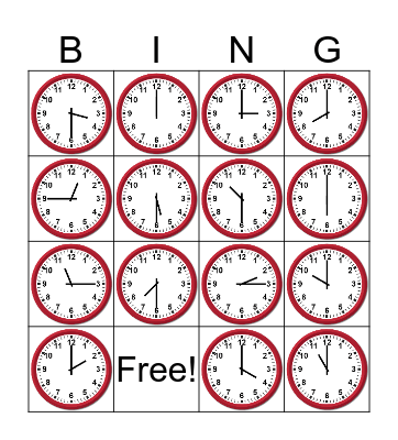 Time Telling Bingo Card