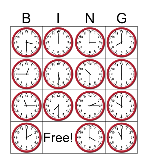 Time Telling Bingo Card