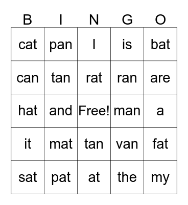 Sight Words Bingo Card