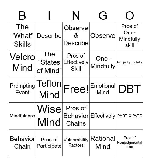 Mindfulness Bingo Card