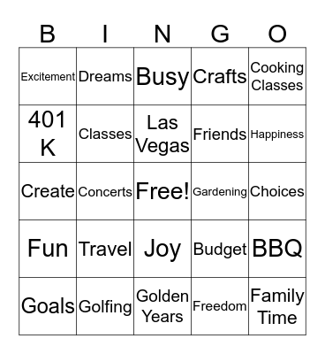 Retirement Bingo Card