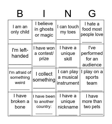 Scavenger Hunt Bingo Card