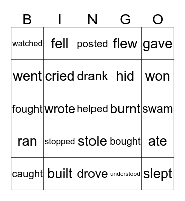 Past Tense Verbs Bingo Card