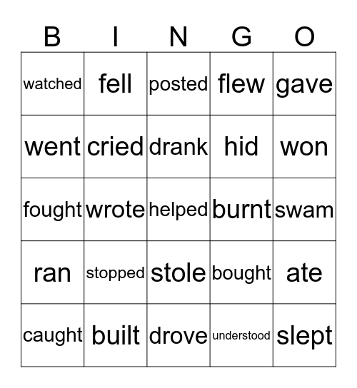 Past Tense Verbs Bingo Card
