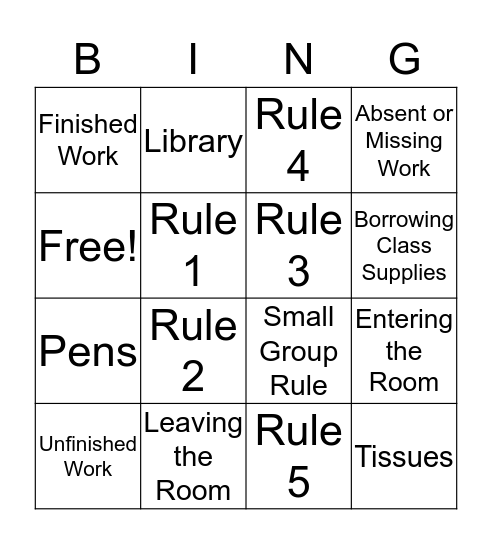 Greenwood Rules and Procedures Bingo Card
