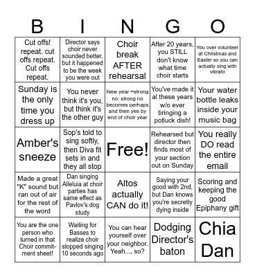 Choir Bingo Card