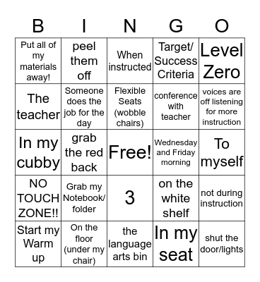 Class Expectations Bingo Card