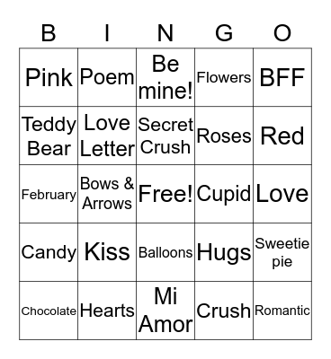 Valentines Day Bingo Card