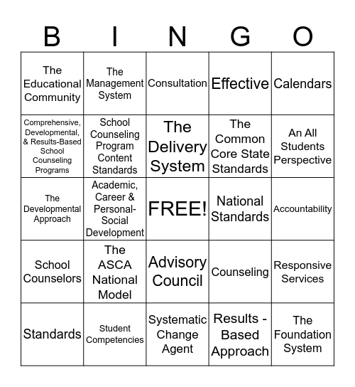 Implementing the ASCA National Model Bingo Card